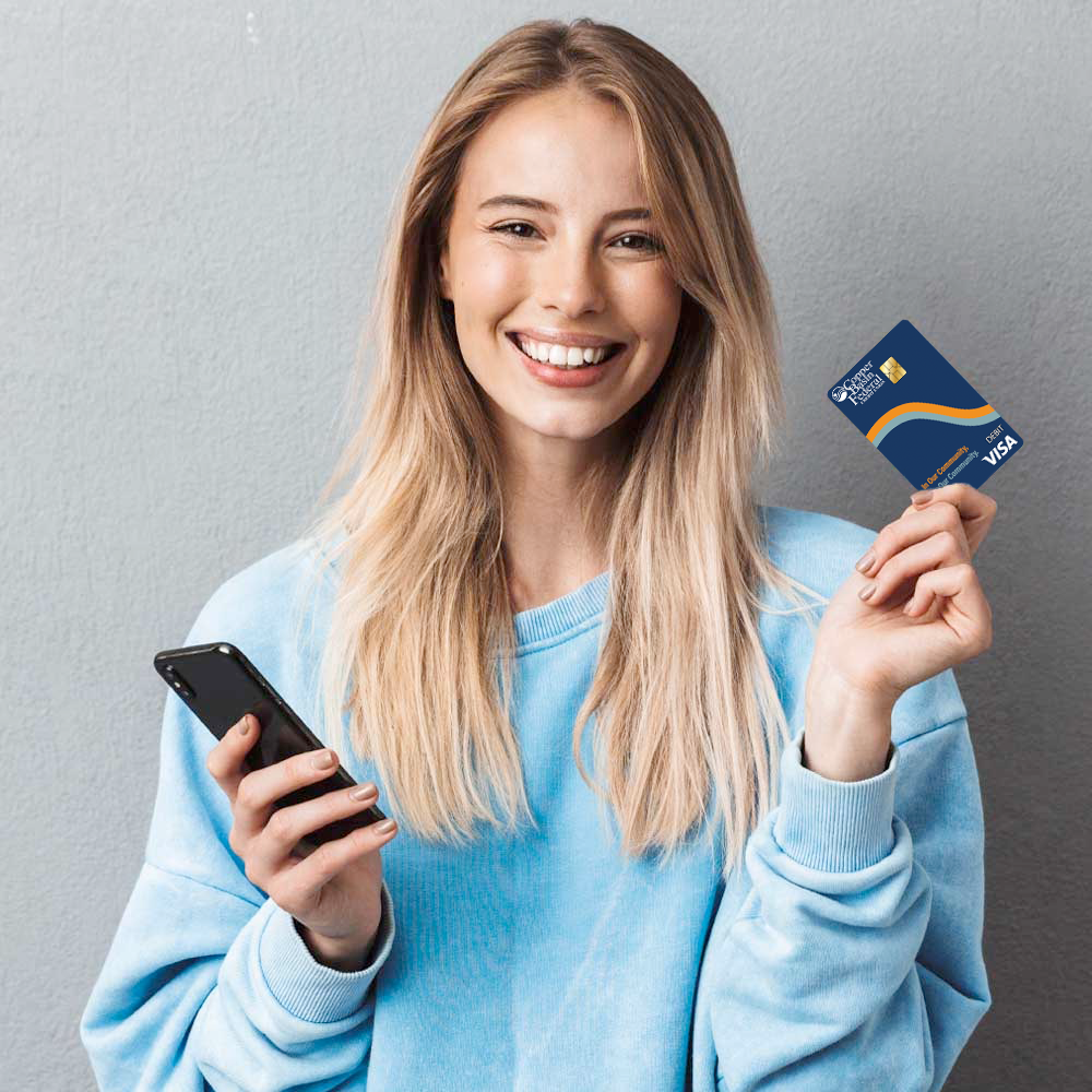 Woman Holding Debit Card